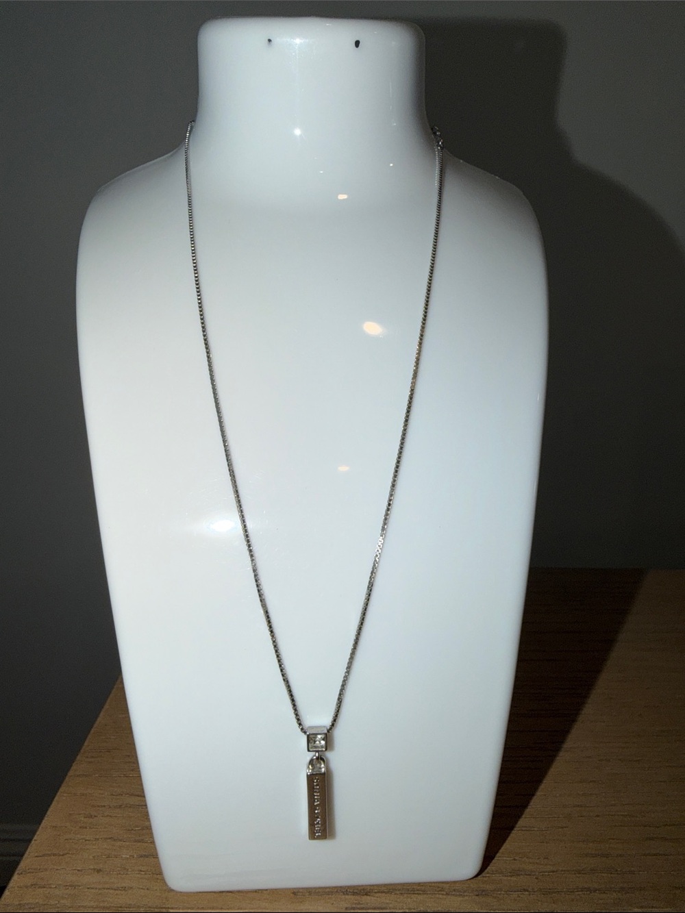 Sonia Rykiel Silver-Tone Bar Pendant Necklace with Clear Stone
